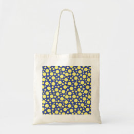 Tote Bag Cercles géométriques jaune vif et funèbre sur bleu