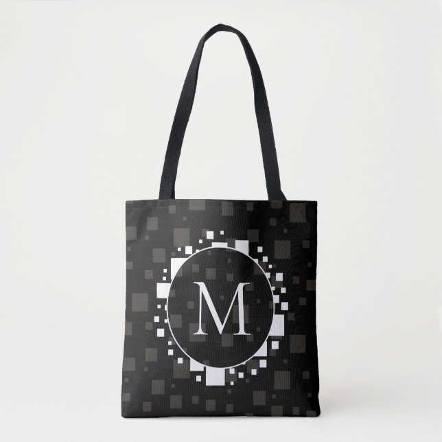 Tote Bag Cercles gris noir blanc moderne Carrés Abstrait T (Devant)