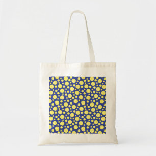 Tote Bag Cercles jaunes funky géométriques sur fond bleu