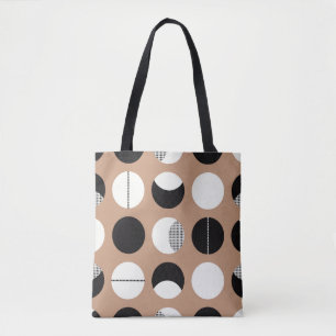 Tote Bag Cercles noirs, blancs, arrière - plans bruns.