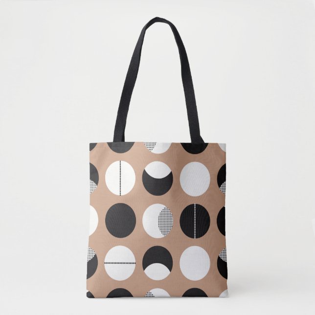 Tote Bag Cercles noirs, blancs, arrière - plans bruns. (Devant)