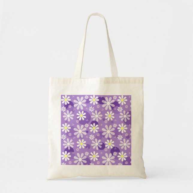 Tote Bag Cercles pourpres de guingan de rétros marguerites (Devant)