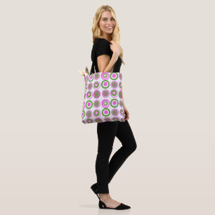 Tote Bag Cercles Rétro Magenta Rose Vert Sur Blanc