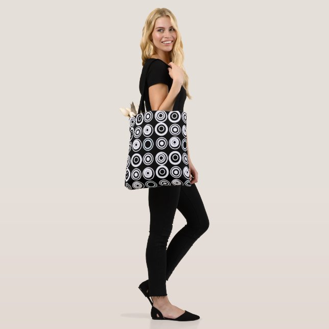 Tote Bag Cercles rétrogrades Noir Blanc (Sur le modèle)