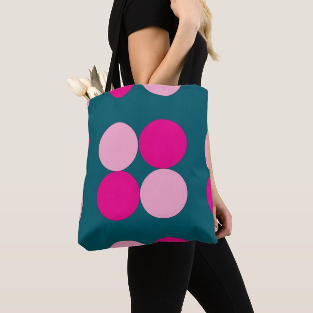 Tote Bag Cercles roses sur fourre-tout vert (De près)