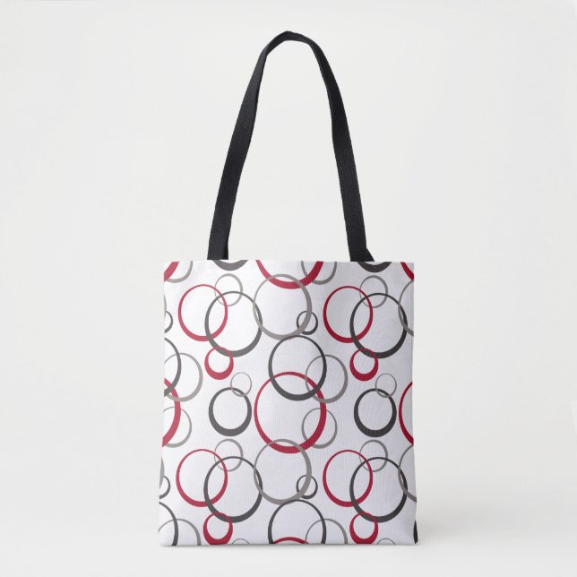 Tote Bag Cercles rouges gris blanc (Devant)