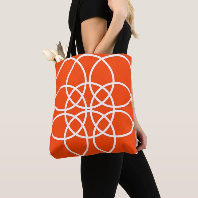 Tote Bag Cercles spiraux blancs sur orange vif (De près)