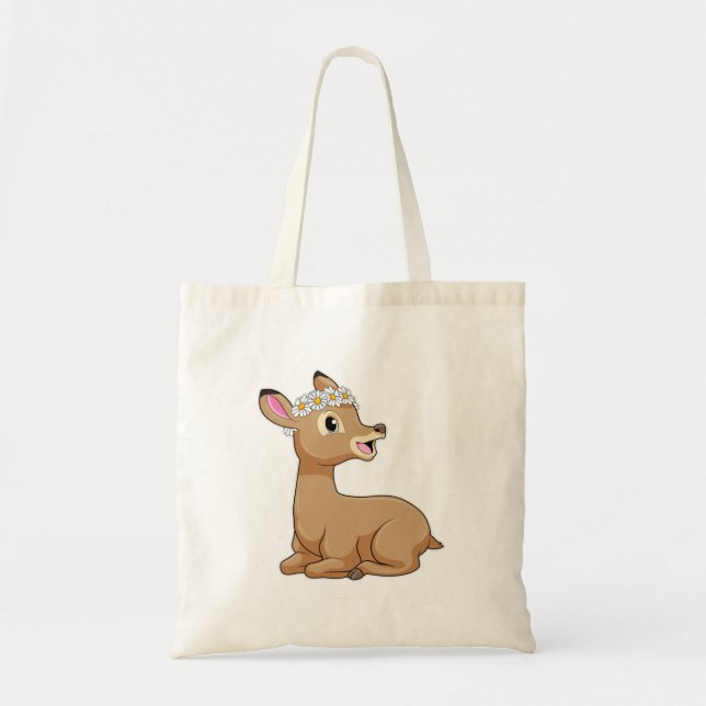Tote Bag Cerf avec Fleur marguerite (Devant)