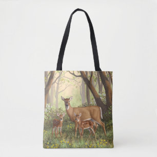 Tote Bag Cerf blanc et mignonnes crevettes jumelles au prin