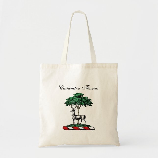 Tote Bag Cerf Daim devant un Arbre Emblème de Blason Crête  (Devant)