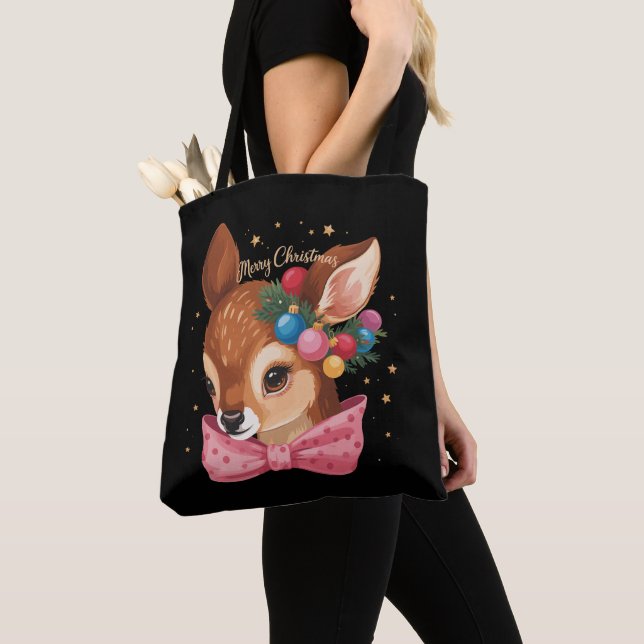 Tote Bag Cerf de Noël Arc Cerf Rétro Fêtes de fin d'année  (De près)