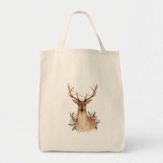 Tote Bag Cerf de Noël avec guirlandes lumineuses dans les b