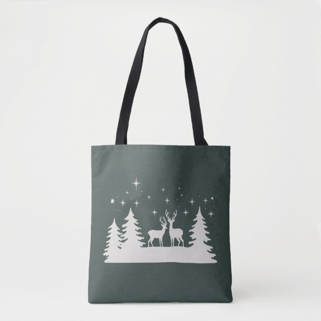 Tote Bag Cerf de Noël enneigé Saison d'hiver Vacances  (Devant)