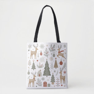 Tote Bag Cerf de Noël scandinave et bois hivernal 