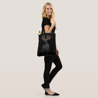 Tote Bag Cerf floral cosmique royal 
