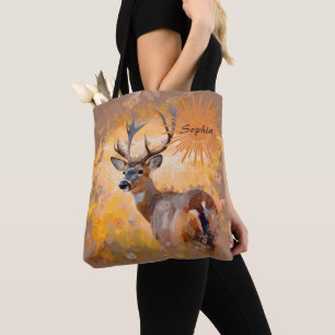 Tote Bag Cerf Majestueux dans un Champ de Fleurs Sauvages