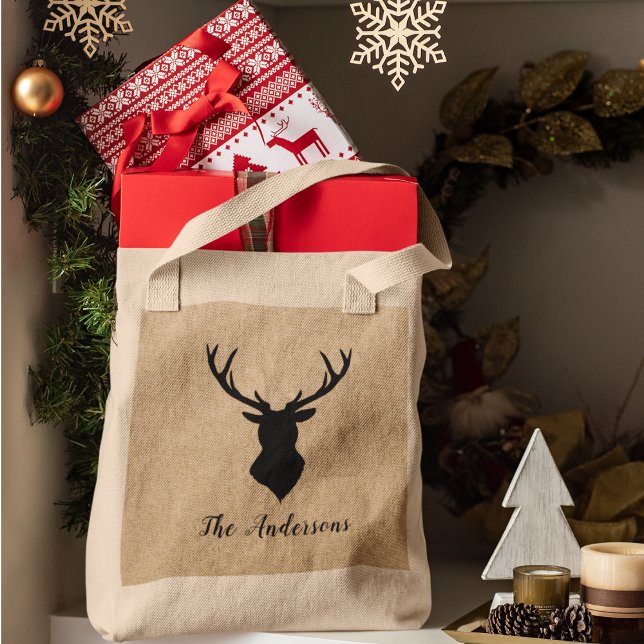 Tote Bag Cerf noir rustique | Kraft | Nom de famille (Créateur téléchargé)