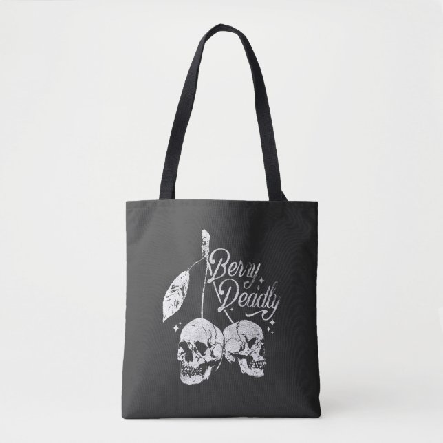 Tote Bag Cerise crâne Éffrayante et Halloween gothique doux (Devant)