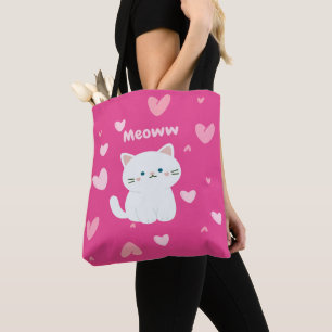 Tote Bag Cerise Fourre-tout avec design de chats blancs et