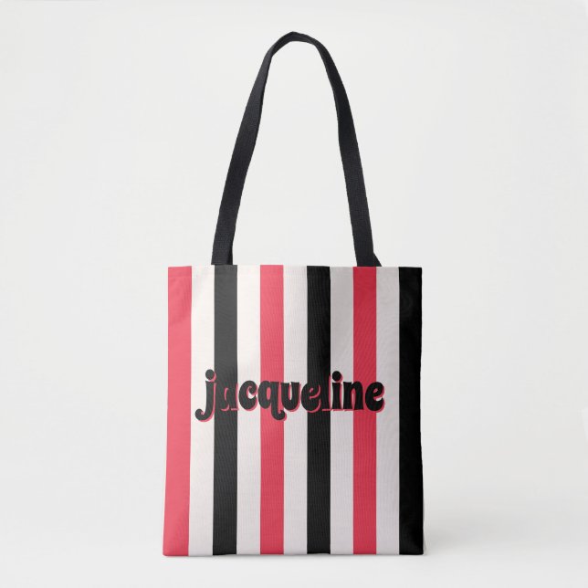 Tote Bag Cerise rouge et Cabana noire Stripe Luxe (Devant)