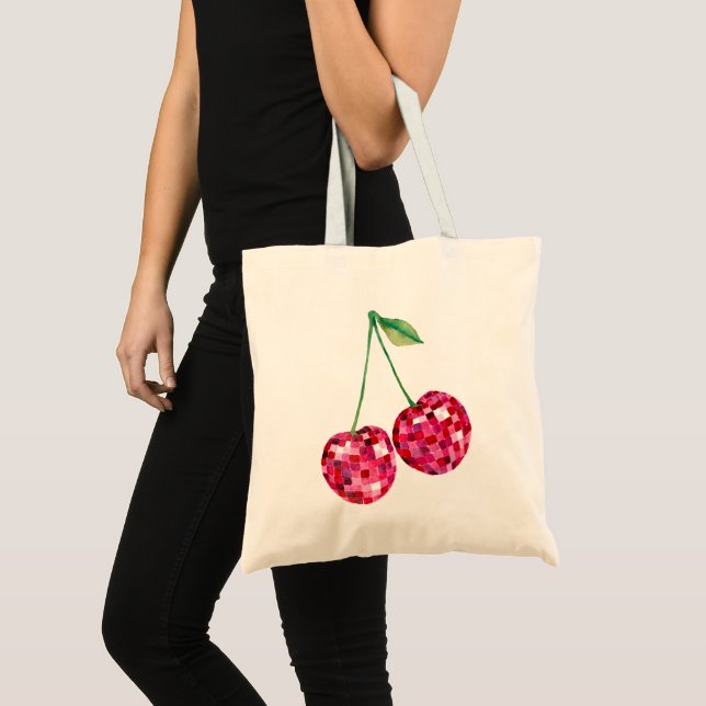 Tote Bag Cerises Boule à Facettes Rétro | Cerise (Devant (produit))