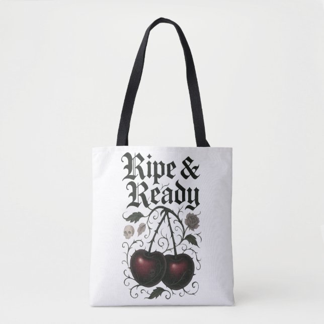Tote Bag Cerises gothiques graphiques mûres et prêtes (Devant)