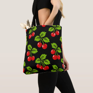 Tote Bag Cerises Rouges Feuilles Vertes
