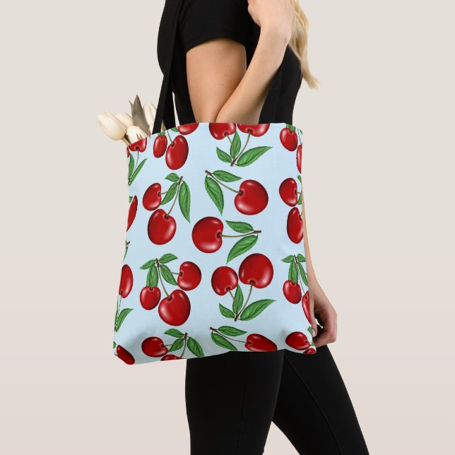 Tote Bag Cerises rouges partout sur Motif personnalisé (De près)