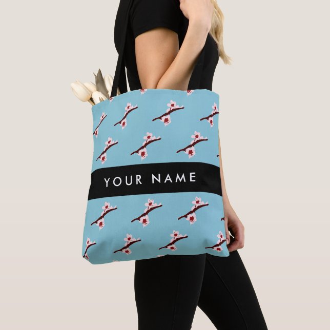 Tote Bag Cerisier à fleurs, rose Sakura, Votre Nom (De près)