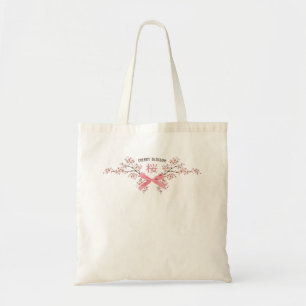 Tote Bag Cerisier Élégant Fleur de Sakura avec Ruban Rose
