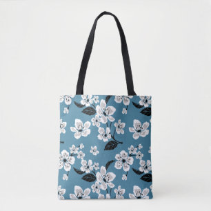 TOTE BAG CERISIER EN FLEURS - SAKURA (BLEU FUMÉ)