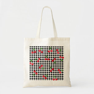 Tote Bag Cerisier rouge noir et blanc En vichy Motif