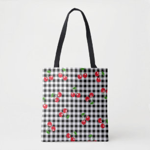 Tote Bag Cerisier rouge noir et blanc En vichy Motif