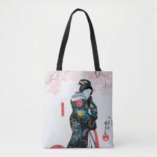 Tote Bag Cerisiers en fleurs et femmes japonaises, Kuniyosh
