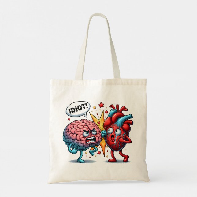 Tote Bag Cerveau contre coeur humoristiques émotions (Dos)