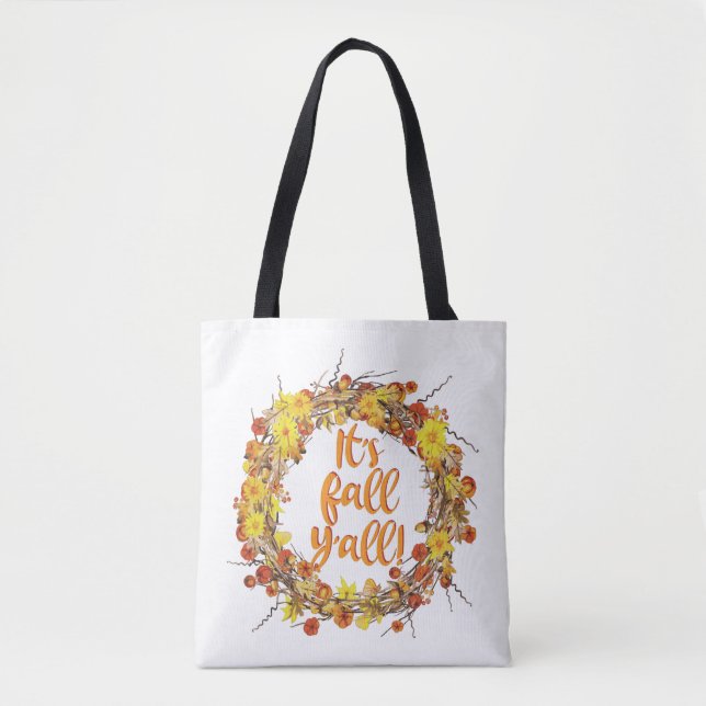 Tote Bag C'est automne Y'all Orange Feuilles d'automne (Devant)