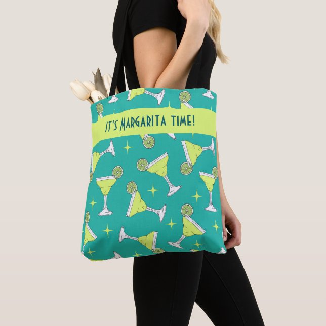 Tote Bag C'est Margarita Time Retro Cocktail Motif Bleu (De près)