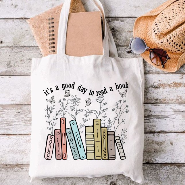 Tote Bag C'est une bonne journée pour lire un livre, amoure (It's a Good Day to Read a Book tote b, Reading Tote bag, Book Lover tote bag Flower, gifts for book )