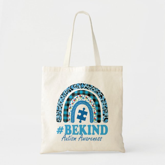 Tote Bag Cet arc-en-ciel Leopard Print Be Kind Autism (Devant)