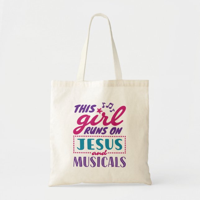 Tote Bag Cette fille tourne sur Jésus et les comédies music (Devant)