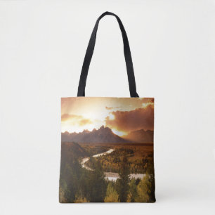 Tote Bag Chaîne Teton au coucher du soleil, depuis la riviè
