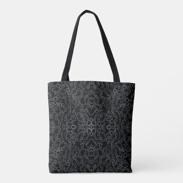 Tote Bag Chained Abstract Mirrored Image Gray On Black Art (Dos)