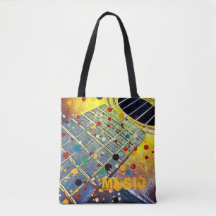 Tote Bag Chaînes de guitare Aquarelle musicale