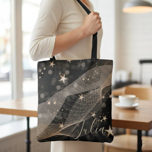 Tote Bag Chaînes d'étoiles magiques brillantes en or et lum