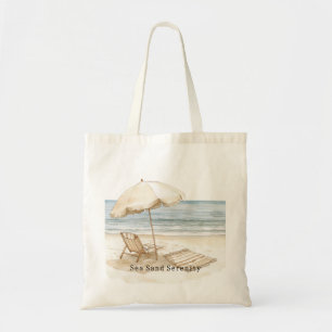 Tote Bag Chaise de plage à vue sur l'océan sable de mer sér