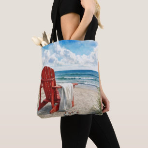 Tote Bag Chaise de plage rouge Adirondack avec tongs