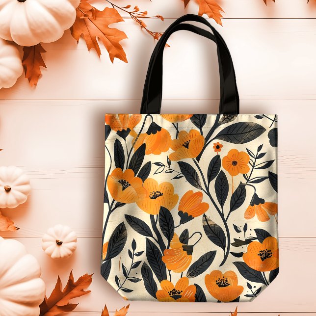 Tote Bag Chaleureux Orange Floral classique sur Peach Fall (Créateur téléchargé)