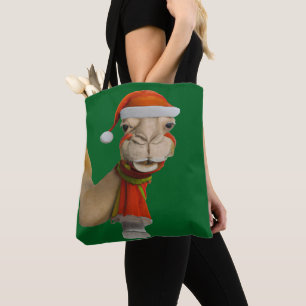 Tote Bag Chameau adorable portant un chapeau de Père Noël N
