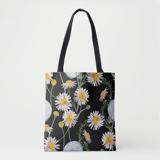 Tote Bag Chamomille, motif d'aquarelle de pissenlit (Devant)