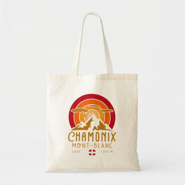 Tote Bag Chamonix France Retro Sunset Ski Souvenirs 80s (Devant)